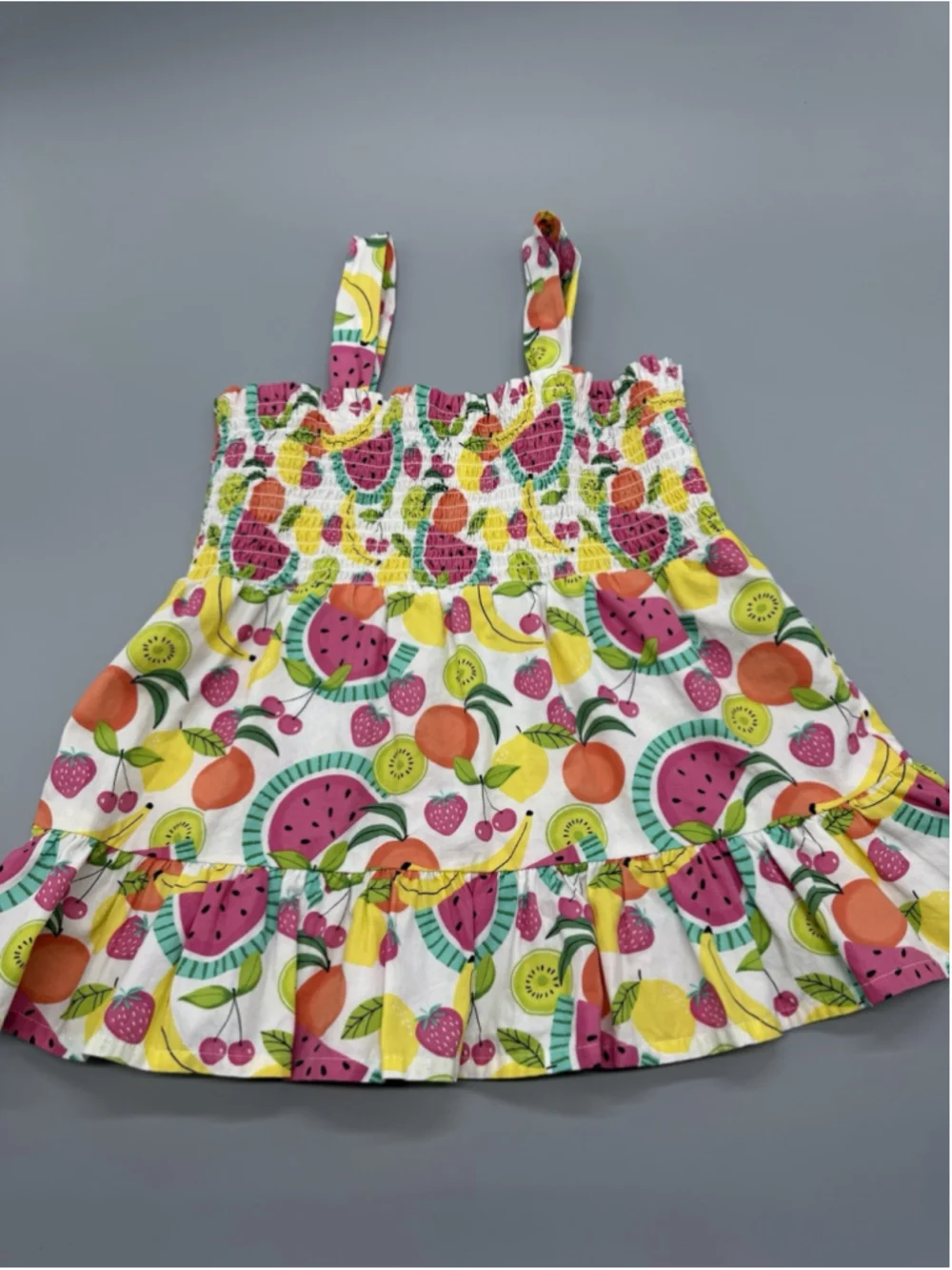 Gymboree Girls 8 Sleeveless Fruit Print Sundress 100% Cotton Ruffle Smocked Knee